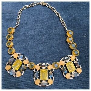 J Crew Gold, Gray-Brown & Yellow Statement Necklace
